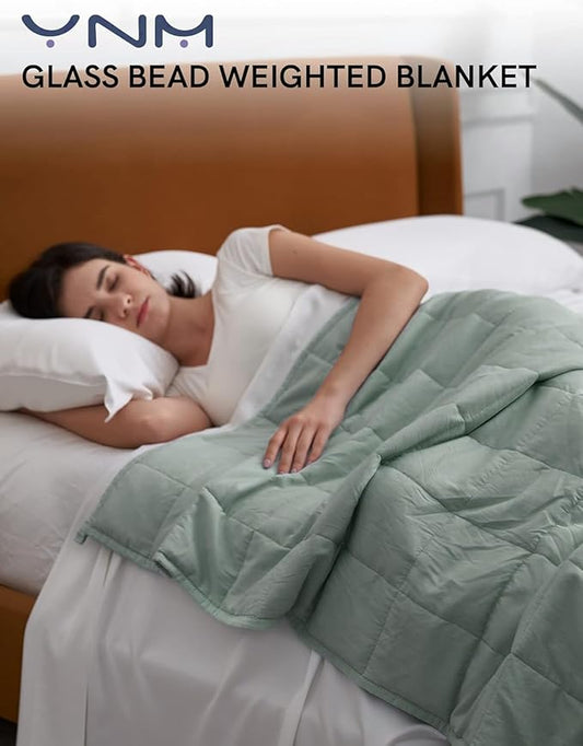 YnM Weighted Blanket,Heavy 100 Percent Oeko-Tex Certified Cotton Material, Bed Blanket for One Person of 160lbs, Ideal for Queen/King Bed (60x80 Inches, 17 Pounds, Sprout Green)