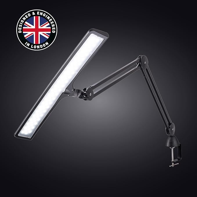 daylight Lumi Task Lamp - Professional 4000 Lux LED Desk Lamp, Adjustable, Color Accurate, Eye-Caring for Office, Home Office, Artist, and Reading - Black