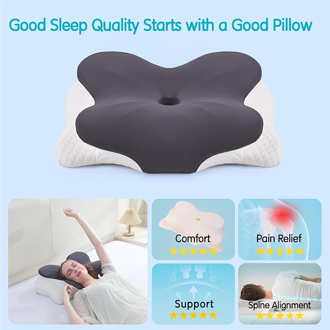Cervical Pillow for Neck Pain Relief, Contour Memory Foam Pillows, Adjustable Orthopedic Pillow with Cooling Pillowcase for Side, Back, Stomach Sleepers, Ergonomic Neck and Shoulder Support
