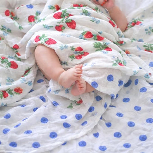 Bamboo Muslin Swaddle Blankets for Newborn – 70% Bamboo Cooling Lightweight Summer Baby Receiving Blankets, Oversized 47x47, 2 Pack – Strawberry Garden