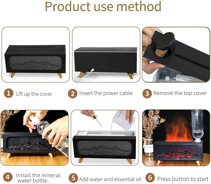 Fireplace Flame Air Diffuser Humidifier,7 Colors Aromatherapy Essential Oil Diffuser, Ultrasonic Cool Mist Humidifier with Remote,2 Gears Timer Shutdown,Can Connect to Water Bottle for Home Yoga (a1)