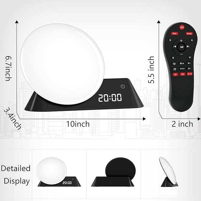 Smart Sunrise Alarm Clock, Wake Up Light with APP & Remote Control, 12 Soothing Sounds Machine, 9 Dynamic RGB Light Scenes, Sleep Aid & Dual Alarms for Heavy Sleepers, Ideal for Gift