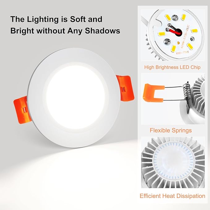YGS-Tech 3.5 Inch LED Recessed Lighting, Dimmable Downlight 7W(55W Halogen Equivalent), CRI80, 5000K Daylight White, Ceiling Light with LED Driver(4 Pack)