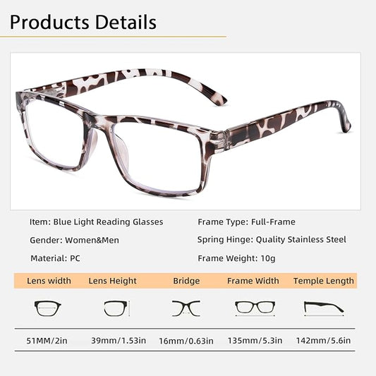 2 Pack Reading Glasses, Leopard Frames Blue Light Blocking Readers,Filter UV Ray/Glare Computer Reading Glasses, Lightweight Spring Hinges Eyeglasses for Women Men(2-pack Leopard,3.0)