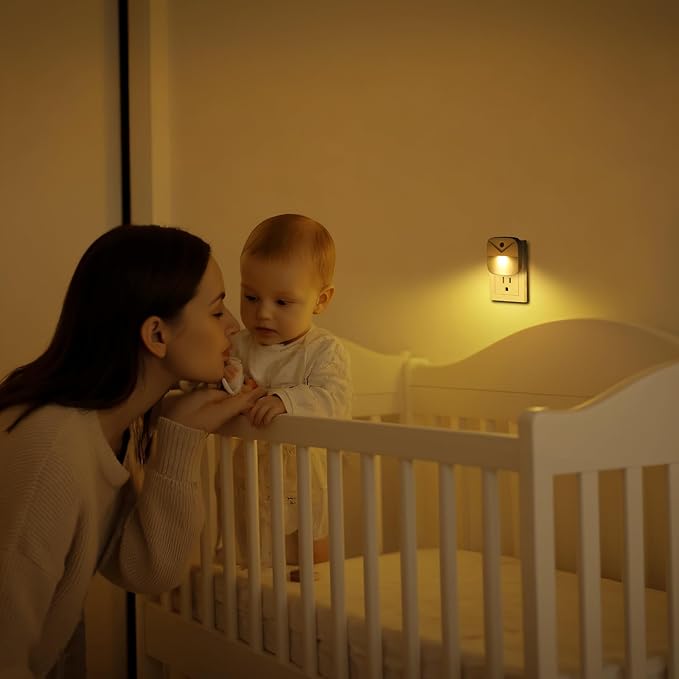 KINUR 6 Pack LED Night Light Plug into Wall, Warm White 2700K Dusk to Dawn Sensor Automatic on and Off for Kids, Nursery, Bedroom, Bathroom, Hallway, Stairs, Kitchen