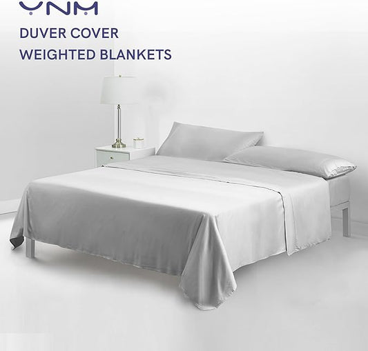 YnM Cooling Duvet Cover for Weighted Blankets with 8 Strings (Light Grey, 80"x87")