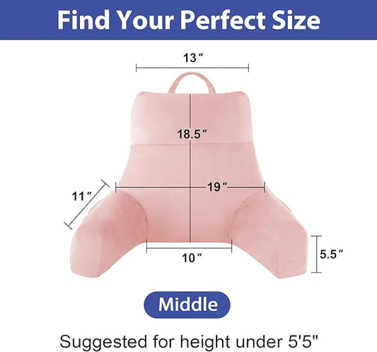 Back Pillow for Bed Sitting up, Reading Pillow for Sitting in Bed Adult, Back Support Pillow, Memory Foam Sit up Lounge Backrest Pillow with Arms for TV, Couch, Chair, Dorm, 18 Inch, Pink