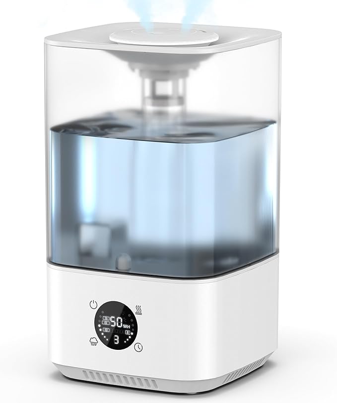 6L Humidifier for Bedroom Large Room Home, 800ft² Wide Coverage, 26dB Quiet,Easy Top Fill, Quickly & Evenly Humidify, Real-Time Humidity Monitoring and Anti-dry Burn, White
