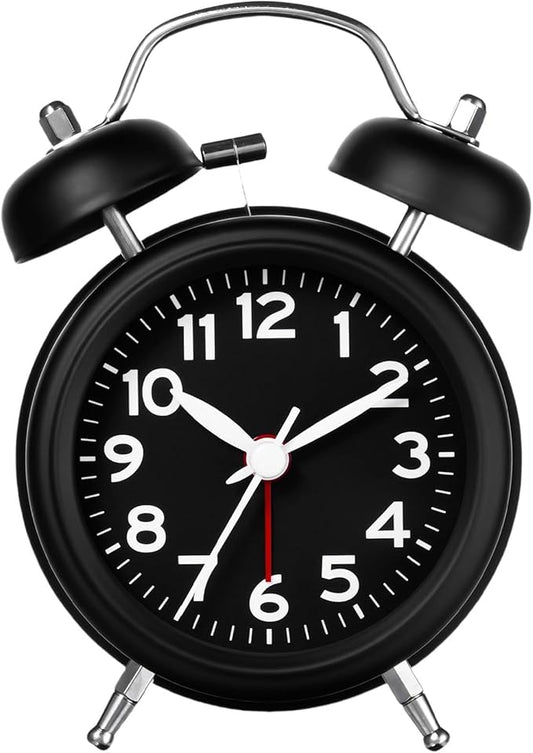 AKCISOT Loud Alarm Clock for Heavy Deep Sleepers,3 Inches Analog Metal Twin Bell Clocks Battery Operated with Backlight for Bedroom Bseide, Old Fashioned for Desk Home Decoration (Black)