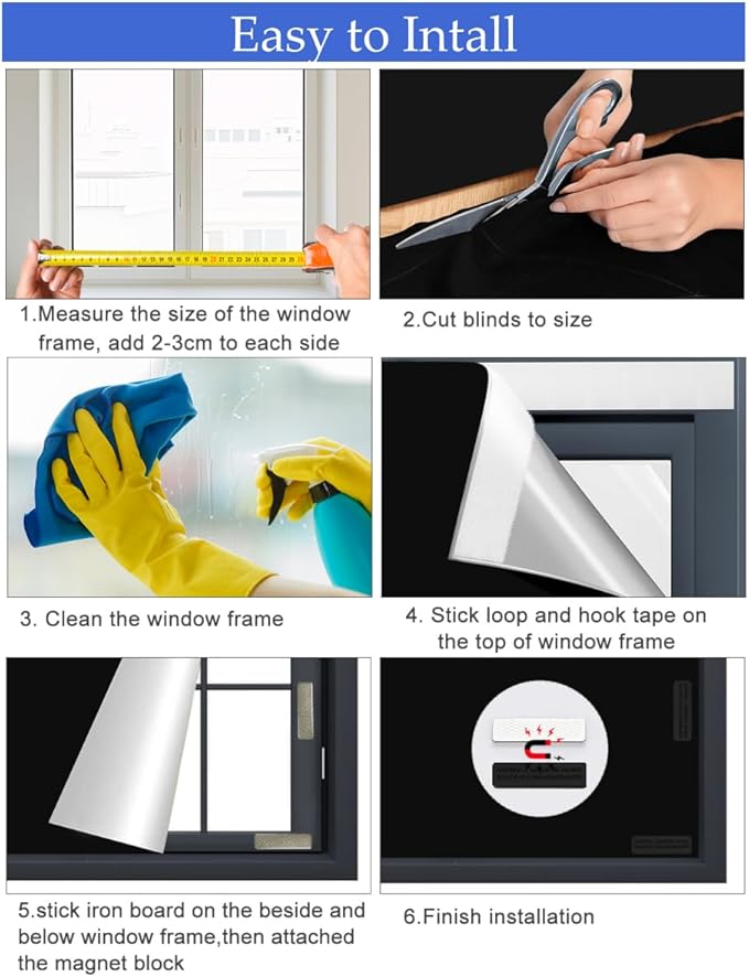BirdNest 100% Blackout Blinds Magnetic Window Cover 57x40Inch,No Drill PortableCuttable Black Out Curtains for Nursery Bedroom,RV,Media Room with Hook & Loop Tape+Magnetic Closure