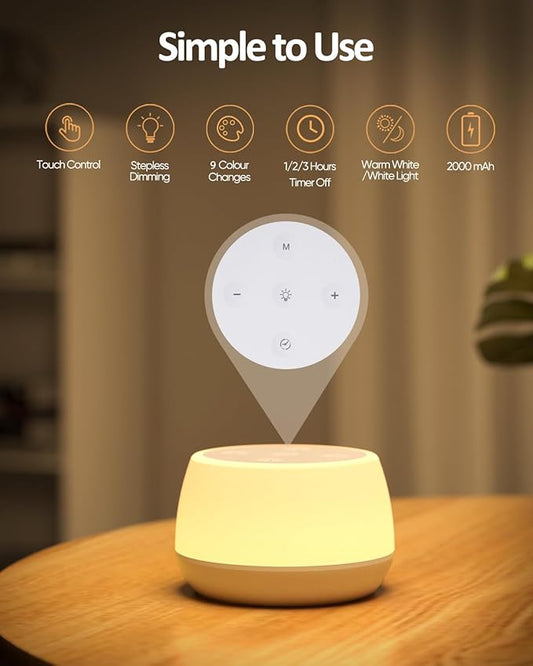 Kids Night Light Touch 3 Modes & 9 Colors Changing, Rechargeable Bedside Lamp Stepless Dimmable, Portable Touch Table Lamp with Timing & Memory, Soft Eye Caring Night Lamp for Kids Adults