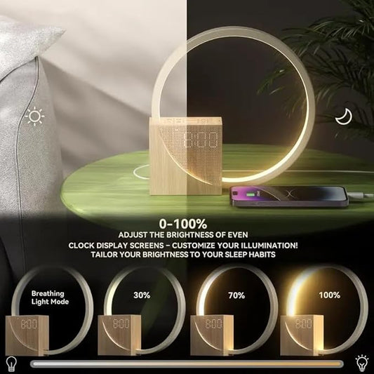 Smart Wake-Up Alarm Clock for Heavy Sleepers - 10 Soothing Sounds, 3-Level Dimmable Lamp, Snooze Function, USB Charger, Gentle Sunrise Simulation & Timer
