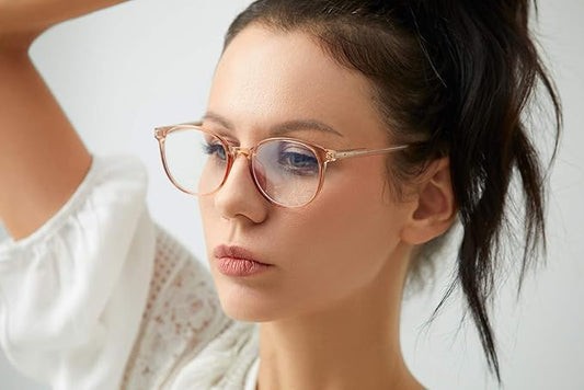 FONHCOO Blue Light Blocking Glasses Women Men Computer Eyeglasses,TR90 Fashion Round Transparent Anti Blue Light Glasses with Anti Eyestrain & UV Glare for Gaming & Reading (Shiny Champagne)