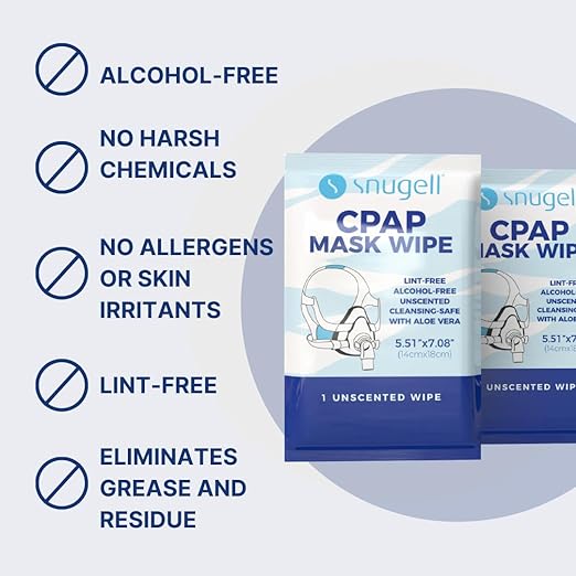 Snugell Unscented Individual CPAP Mask Wipes – Travel-Friendly 40-Pack– Lint & Alcohol-Free,Skin-Safe with Aloe Vera– Perfect for Convenient, Hassle-Free Cleaner & Sanitizer of CPAP Masks & Equipment