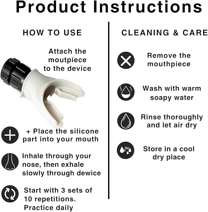 Portable Compact Lung Trainer Exercise Device with High Grade Silicone, Breathing Exercise Device for Lungs, Portable Muscle Trainer, Easy to Clean, Neck Strap Included, (Black-1)