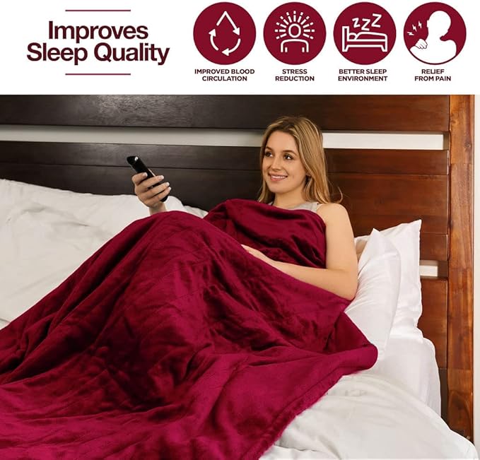 Medical king Heated Blanket, Machine Washable Extremely Soft & Comfortable Electric Blanket Throw Fast Heating with Hand Controller 10 Heating Settings & auto Shut-Off (Red, 50 x 60)