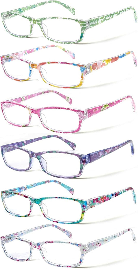 Henotin 6-Pack Reading Glasses Blue Light Blocking Anti Eyestrain Computer Reading Glasses for Women and Men Readers (Mix Color-D, 1.25, Diopters)