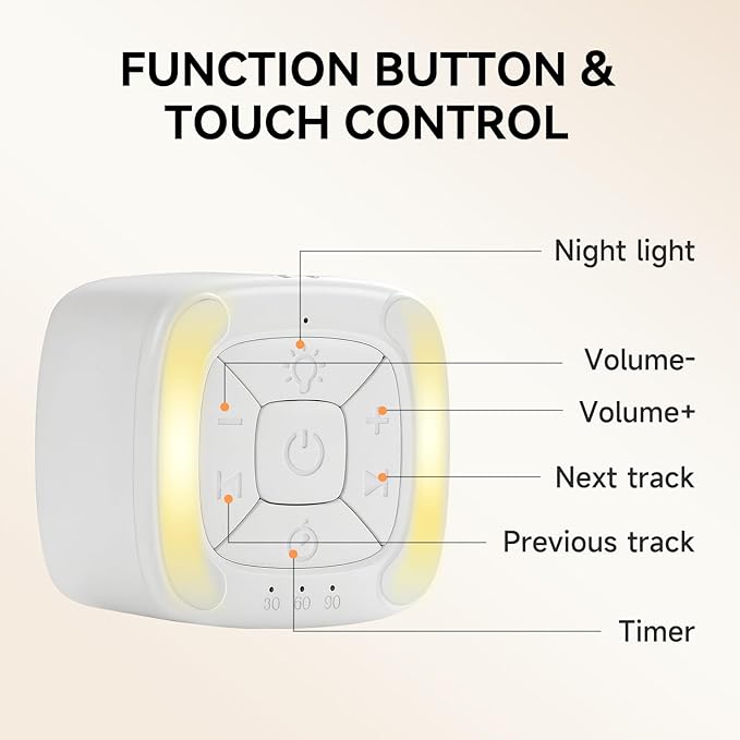 Noise Sound Machine with 20 Soothing Sounds & Night Light, White Noise Sound Machine for Sleeping, Adjustable Volume 3 Timer Settings, Sleep Sound Machine for Adults, Home, Office, Travel