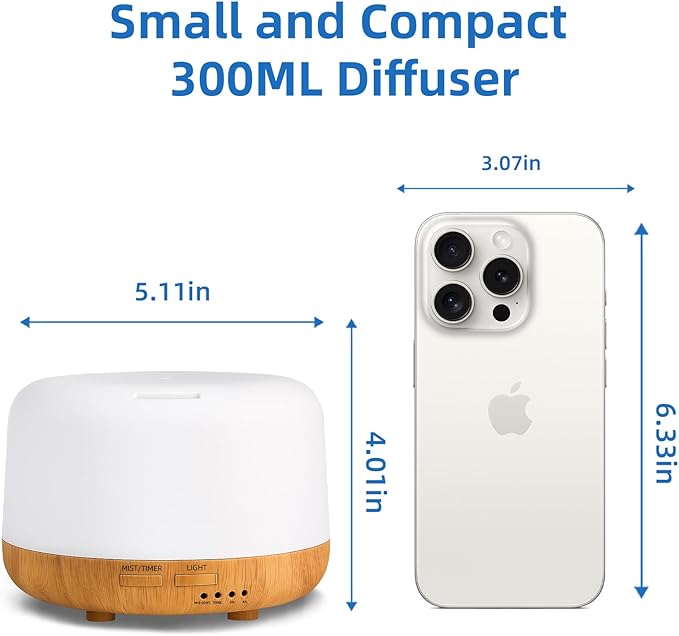 Aromatherapy Essential Oil Home Diffuser with Remote Control, 300ML Large Room Cool Mist Air Humidifier, 8 Hours Quiet Operation, Timer, 7 Colors LED Night Night,Suitable Home,Yoga.
