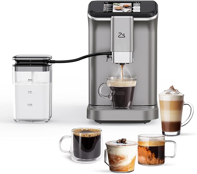 Fully Automatic Espresso Machine with Milk Frother, Built-In & Adjustable Espresso Bean Grinder, 1-15 Adjustable Grind Size Levels, 1.5L Water Tank, Auto-Cleaning, Cappuccino & Latte Machine for Home