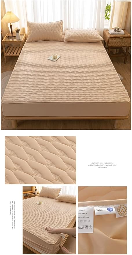 RUZGAR Fitted Mattress Pad Bedding Quilted Mattress Protector Breathable 10"" Deep Pocket Bed Matress Cover for Small Double Queen Super King Size Bed(Brown,180x200+26cm)