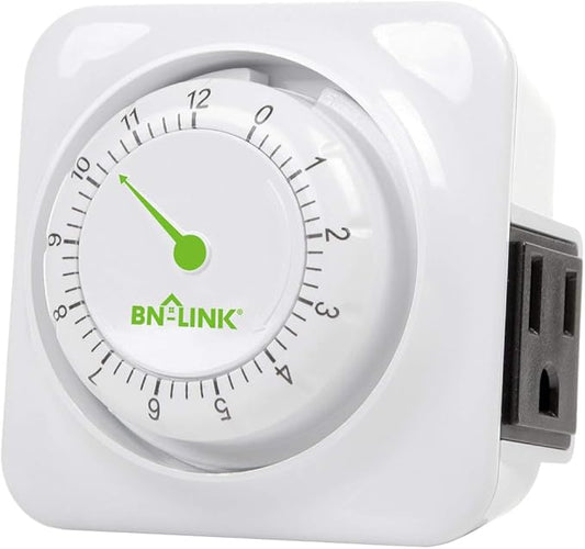 BN-LINK 12 Hour Indoor Mechanical Accurate Countdown Timer, 3-Prong Grounded Outlet, 15 Minute Increments, Energy Saving for Kitchen, Phone Charger, Lamps, Holiday Decoration 1875W, 1/2 HP, ETL Listed