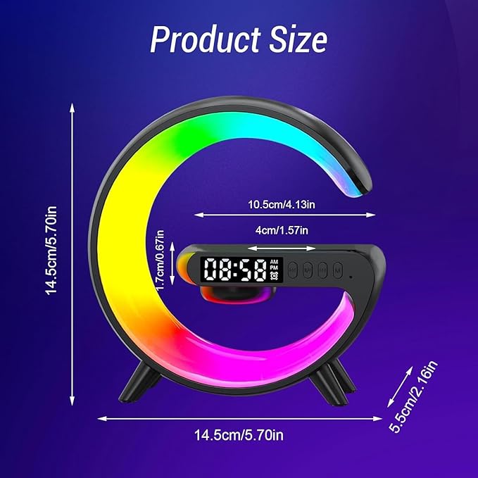 LED Atmosphere Lamp, Mini G Type Charging Ambient Lamp, Bedside Night Smart Light with Alarm Clock, 15W Charger, for Bedroom Home Decoration (Black Plug-in Type)