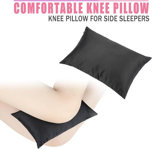 Silky Satin Soft Knee Pillow for Side Sleepers, Pressure Pillows Between Legs 11"x7" Small Knee Pillow Joints Cushion for Sleeping Hip and Back Pain, Black 2 Pcs