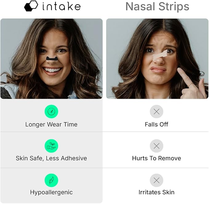 Intake Breathing Magnetic Nasal Strips Starter Kit (30 Count, Clear) - Boost Oxygen Intake, Reduce Snoring, Improve Sleep Quality - Sweat Resistant, Nasal Strips - Extra Strength Snoring Solution