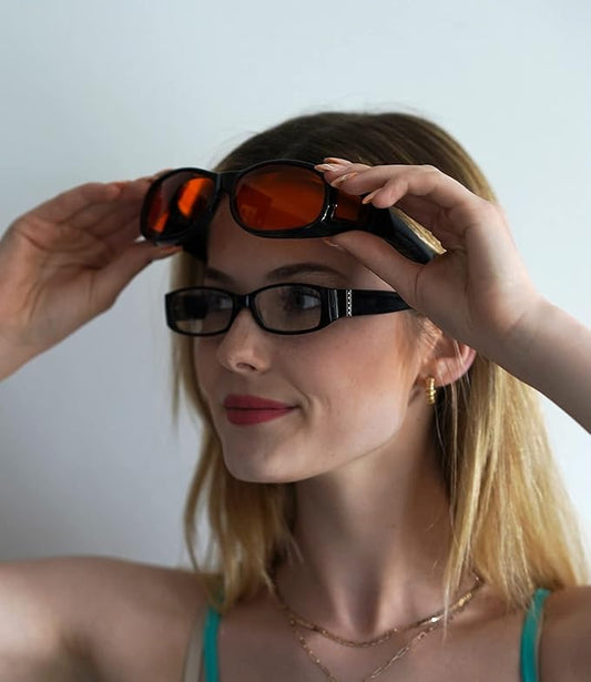 BLUELESS Fitover Blue Light Blocking Computer Glasses with Orange Tinted Sleep Glasses, Black Red