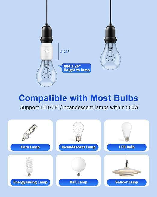 Remote Control Light Socket with Wifi(2.4G Only), Smart WiFi & Bluetooth & RF433 E26 E27 Light Bulb Adapter & Wireless Wall Switch, Remote and APP Control, Voice Control with Alexa and Google
