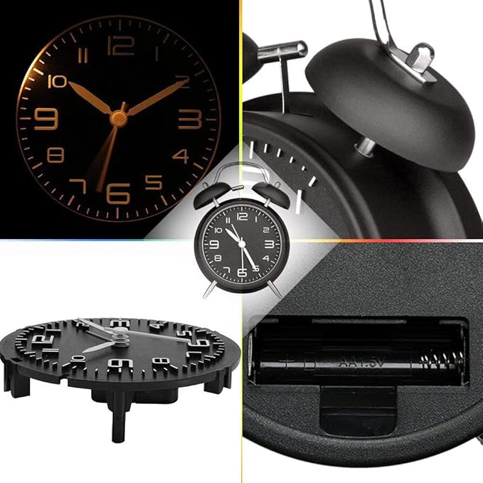 Loud Alarm Clock for Heavy Sleepers Adults, Metal 4 Inches Twin Bell Battery Operated Alarm Clocks for Bedrooms Decoration, Silent Non-Ticking Back-to-School Gift (Black)