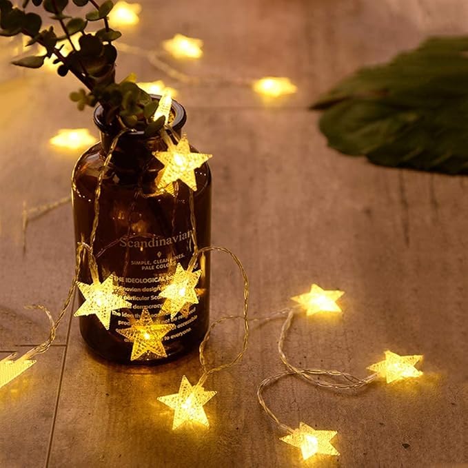 ANJAYLIA Star Lights 10 FT 20 LED Battery Operated String Lights for Bedroom Indoor & Outdoor, Party, Wedding and Ramadan Christmas Decorations 2 Pack Warm White