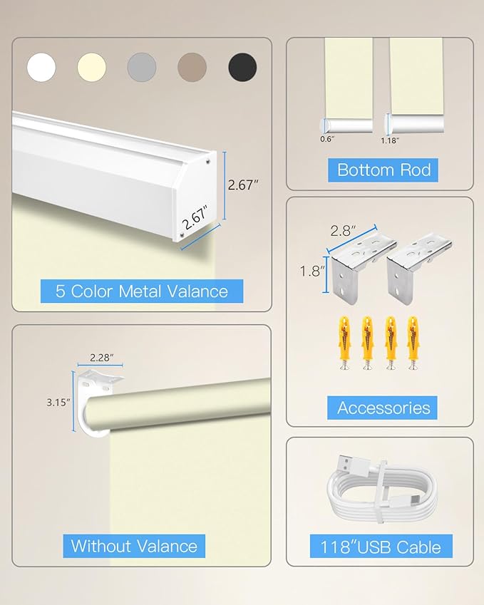 Motorized Roller Shade with Remote Control, Blackout Electric Shade for Windows Compatible with Alexa Google via Hub, Rechargeable Smart Window Blind Customized Size (Vinyl Beige)