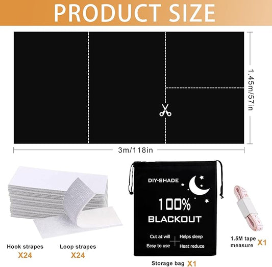 100% Blackout Curtains for Bedroom 57x118 inch,Removable Cuttable No Drill Blackout Shades,Portable Temporary Black Out Window Cover,Black Out Blinds for Nursery,Dorm,Travel,RV or Renter Use