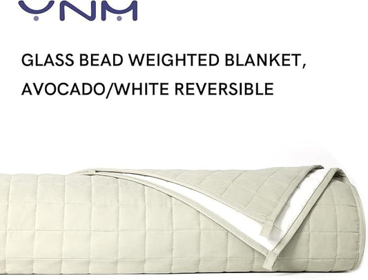 YnM Exclusive 20 lbs Weighted Blanket, Extra Heavy Cotton/Polyester Bed Blanket for Two Persons, Ideal for Queen or King Bed (88x104 Inches, 20 Pounds, Avocado/White Reversible)