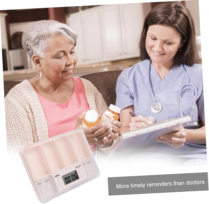 NOLITOY 2pcs Timed Reminder Pill Function Portable Electronic Medicine Organizer for Seniors Smart Compartment Storage for Daily Medication Plastic Design White