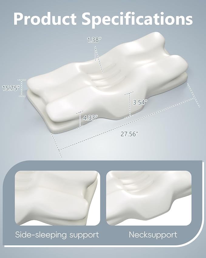 Ergonomic Double-Wing Cervical Neck Pillow – Orthopedic Memory Foam Neck Support Pillow for Side Sleepers, Cervical Spine Alignment & Shoulder Pain Relief, Cooling Washable Cover, 3.5"–1.2" Design
