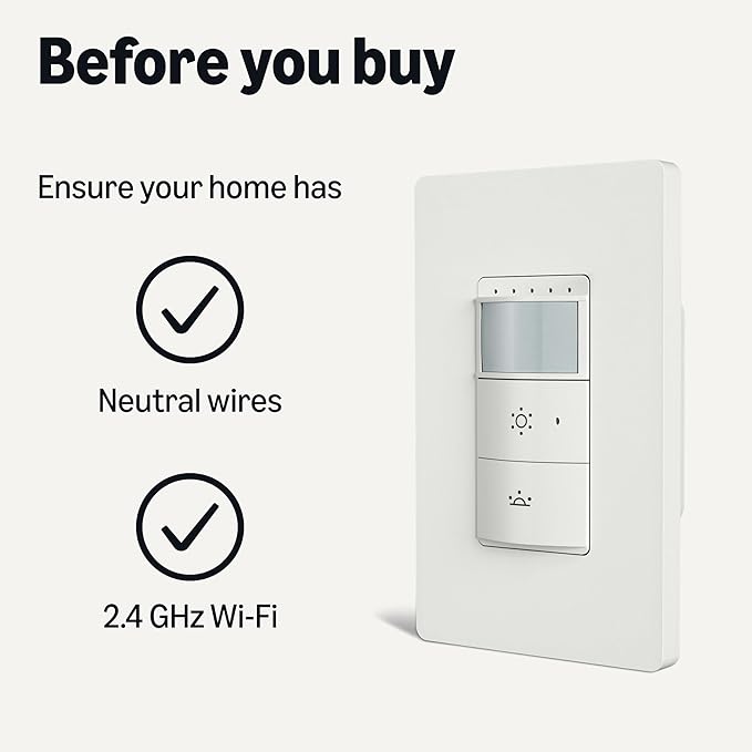 Amazon Basics Smart Motion Sensor Dimmer Switch, Single Pole, Works with Alexa Only, 2.4 GHz Wi-Fi, No Hub Required, Voice Control, Control from Anywhere, 1-Pack, White