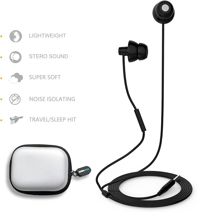 MAXROCK (TM Unique Total Soft Silicon Sleeping Headphones Earplugs Earbuds with Mic for Cellphones,Tablets and 3.5 mm Jack Plug (Black)