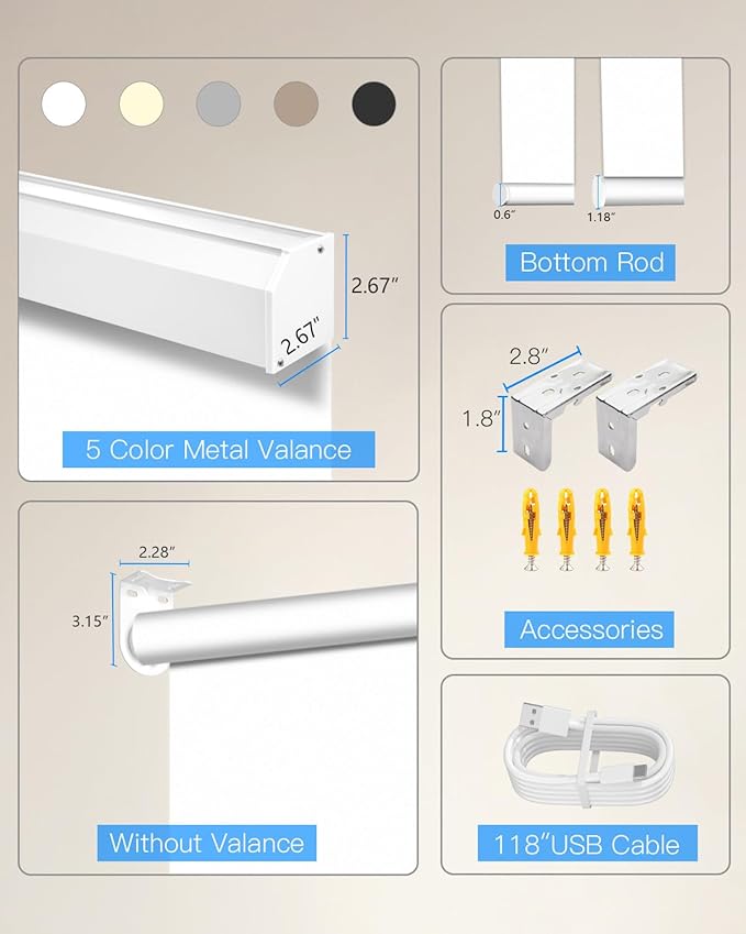 Motorized Roller Shade with Remote Control, Blackout Electric Shade for Windows Compatible with Alexa Google via Hub, Rechargeable Smart Window Blind Customized Size (Vinyl White)