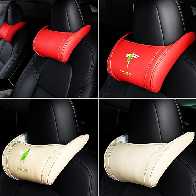 Car Headrest Neck Pillow Support Memory Foam Ergonomic Design Accessory for Driving Seat Fatigue Relief Compatible with Model S X 3 Y & Cybertruck - 2 Pieces