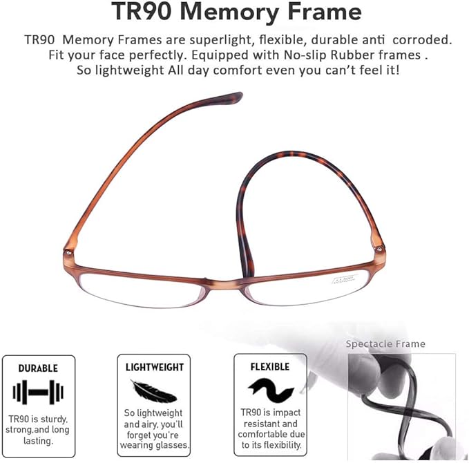 AQWANO Computer Reading Glasses 1.25 Blue Light Block - Comfortable Lightweight TR90 Flexible Frame UV Protection Anti Glare Eye Strain Readers, No Rubber Arms