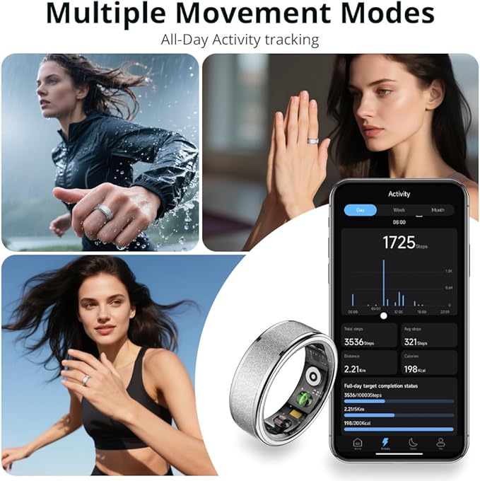 R10 Smart Ring, Smart Health Ring for Women, Features Heart Rate, Blood Oxygen, Sleep Monitoring, Pedometer, and Fitness Tracker, No Subscription Fee. (Silver, 8#)