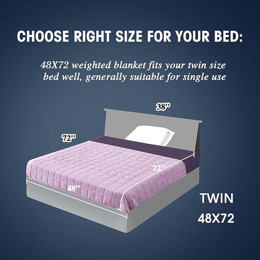 yescool Weighted Blanket for Adults (12 lbs, 48" x 72", Purple) Cooling Heavy Blanket for Sleeping Perfect for 110-130 lbs, Twin Size Breathable Blanket with Premium Glass Bead, Machine Washable
