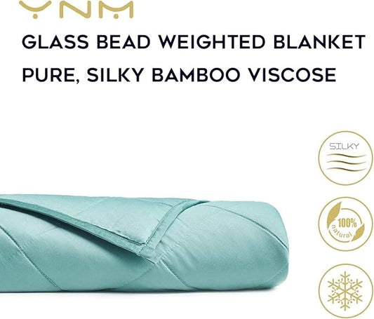 YnM Cooling Weighted Blanket, Oeko-Tex Certified Material with Premium Glass Beads (Sea Grass, 80''x87'' 30lbs), 140~240lb Persons Sharing Use on Queen/King Bed | A Duvet Included