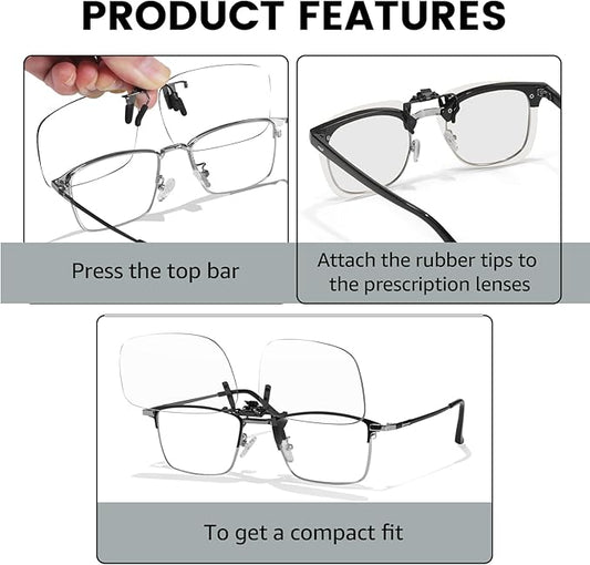 VIEWBETTER 3PCS Clip On Blue Light Blocking Glasses for Eyes Strain/Light-Sensitive Flip Up Computer Gaming Glasses BL1007