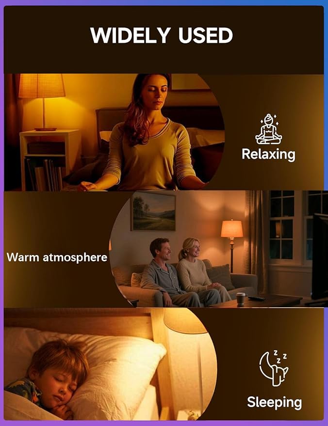 E12 Small Candelabra Base Amber Sleep Light Bulb Dimmable,1600K Blue Light Blocking, A15 Warm Night Light Bulbs 25W 40W Equivalent, 3W 300LM Dim Lamp Bulbs for Healthy Sleep, Bedroom 6Pack