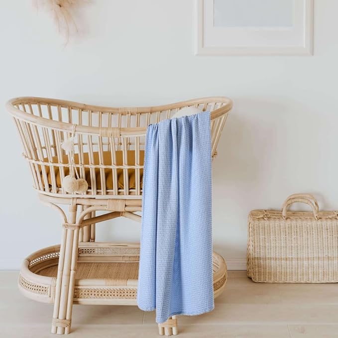 36” X 40” Inches Cooling Baby Waffle Weave Blanket, Ultra-Soft Lightweight Receiving Blanket for Newborn, Breathable Comfortable Baby Swaddle Blanket for Boys and Girls(Steel Blue)