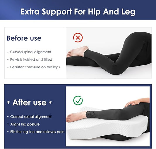 Leg Pillow for Side Sleepers, Memory Foam Knee Pillow for Side Sleeping, Leg Elevation Pillow for Hip/Back/Sciatica Pain Relief Helps Spine Alignment -13"x19" (White, S)